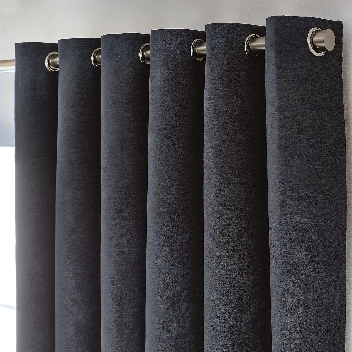 Chenille Thermal Blackout Eyelet Curtains in Charcoal