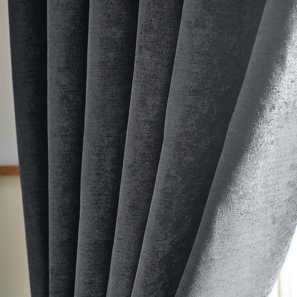 Chenille Thermal Blackout Eyelet Curtains in Charcoal