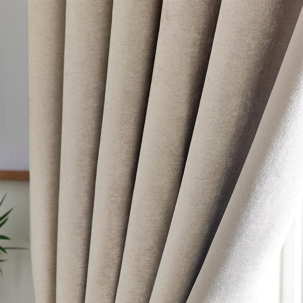 Chenille Thermal Blackout Pencil Pleat Curtains in Cream