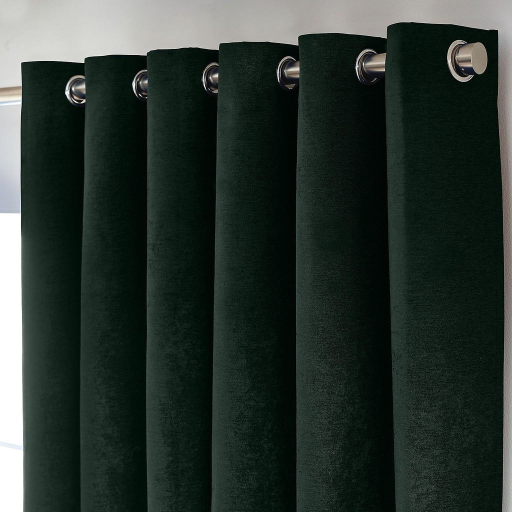 Chenille Thermal Blackout Eyelet Curtains in Green