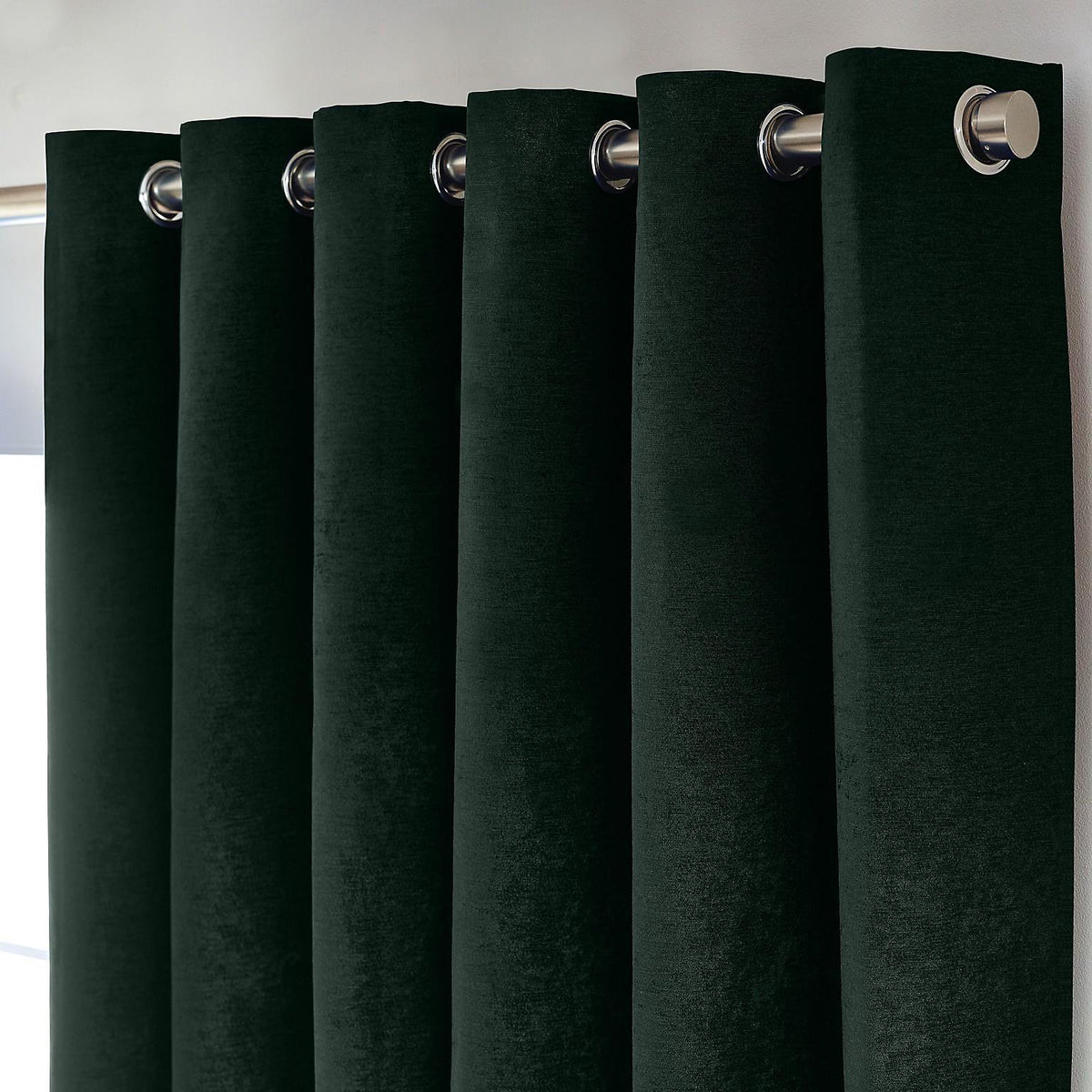 Chenille Thermal Blackout Eyelet Curtains in Green