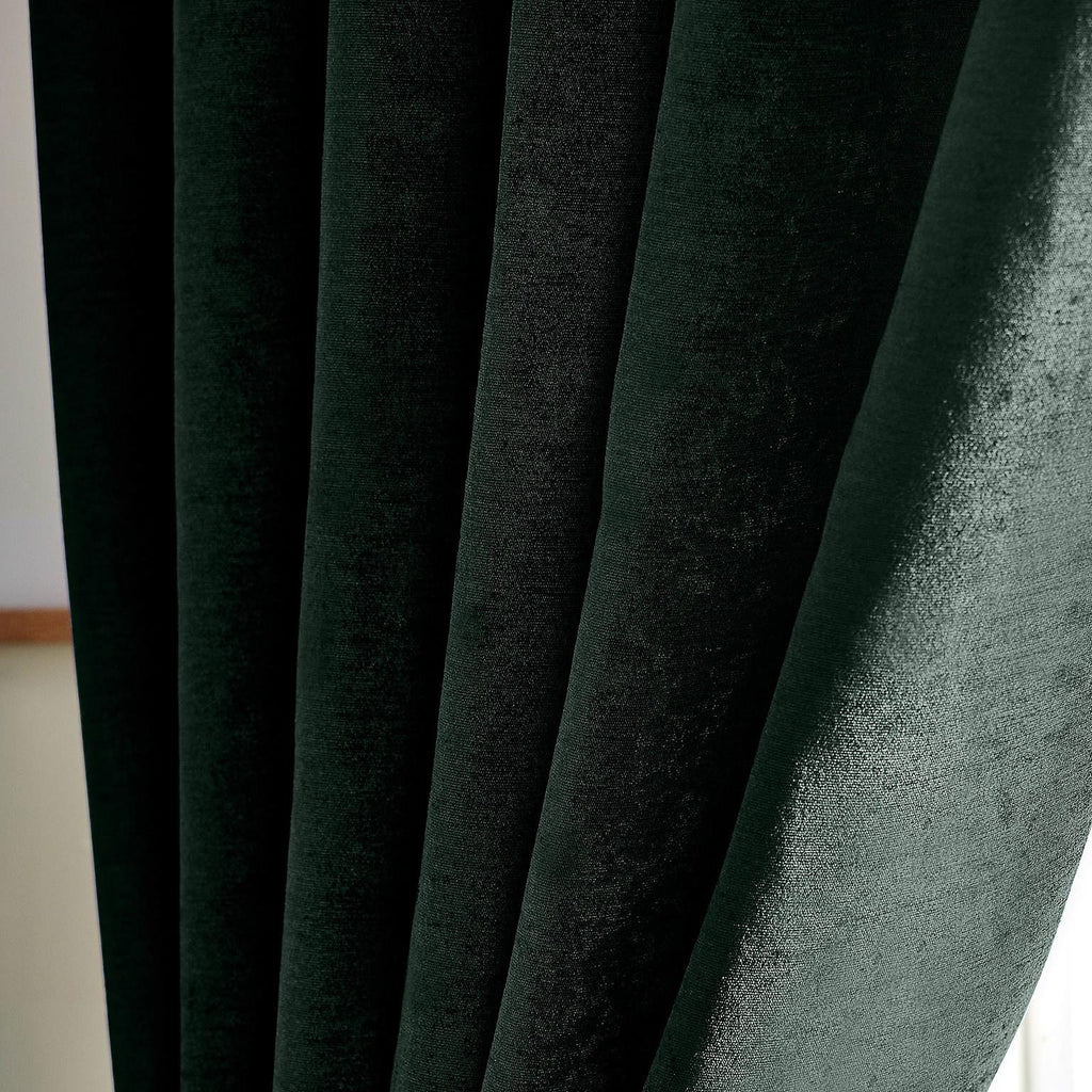 Chenille Thermal Blackout Pencil Pleat Curtains in Green