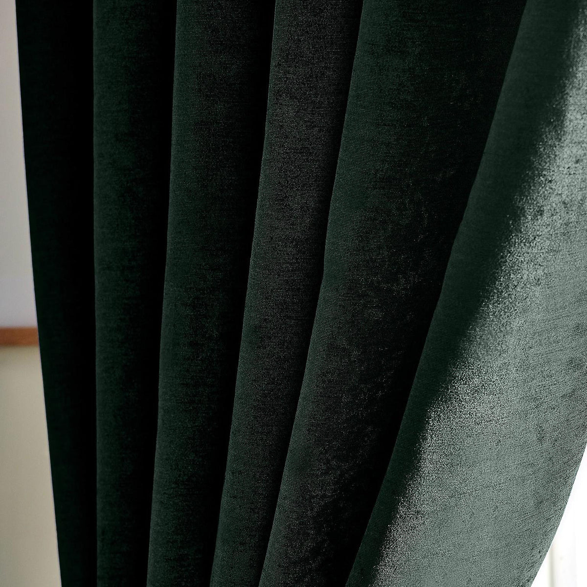 Chenille Thermal Blackout Pencil Pleat Curtains in Green