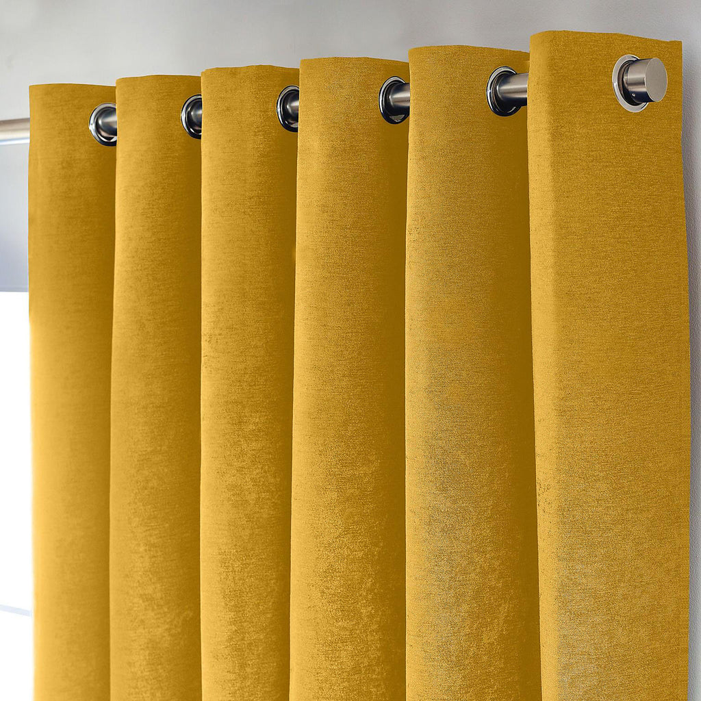 Chenille Thermal Blackout Eyelet Curtains in Ochre
