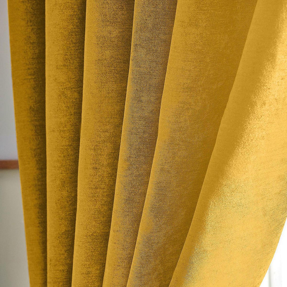 Chenille Thermal Blackout Pencil Pleat Curtains in Ochre