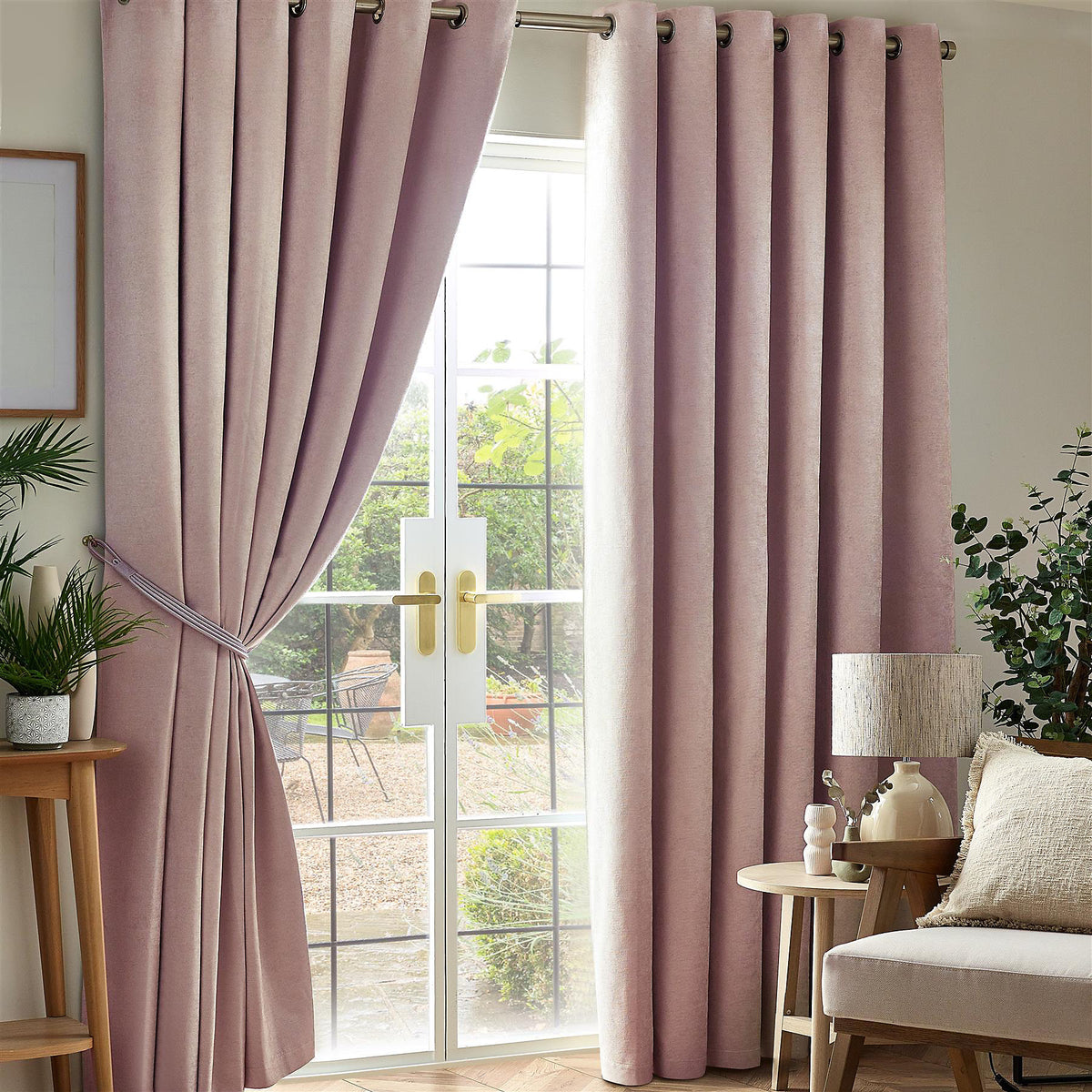 Chenille Thermal Blackout Eyelet Curtains in Pink