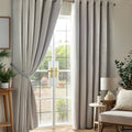 Chenille Thermal Blackout Eyelet Curtains in Silver