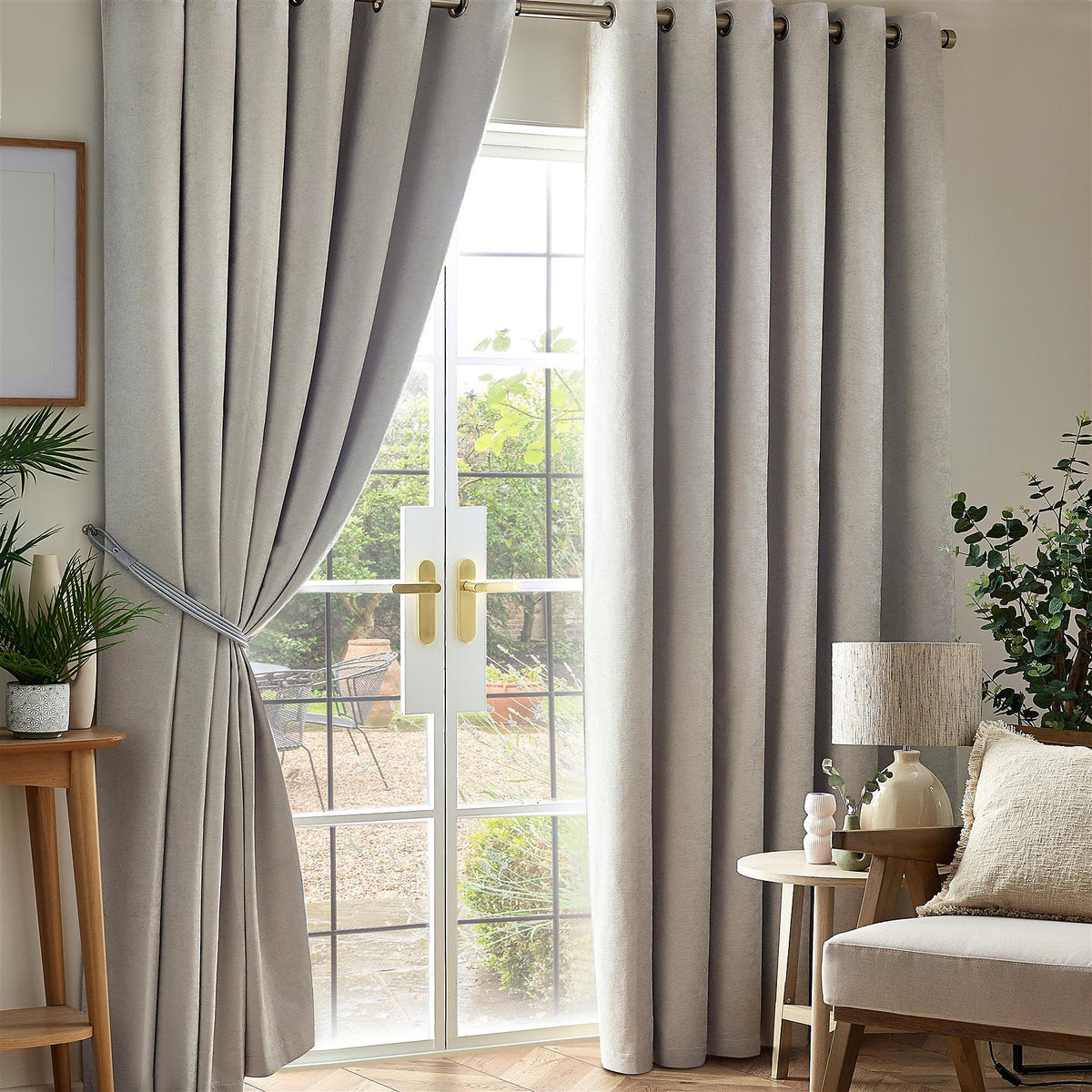 Chenille Thermal Blackout Eyelet Curtains in Silver