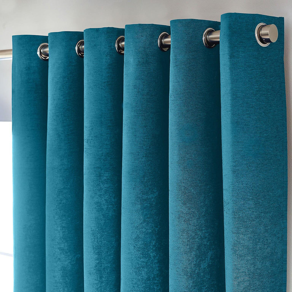 Chenille Thermal Blackout Eyelet Curtains in Teal