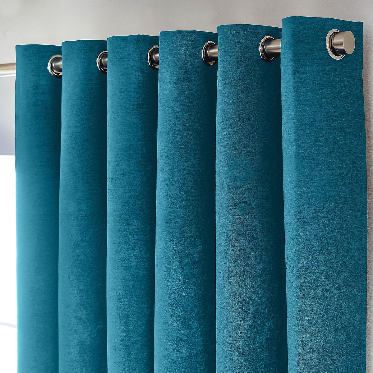 Chenille Thermal Blackout Eyelet Curtains in Teal