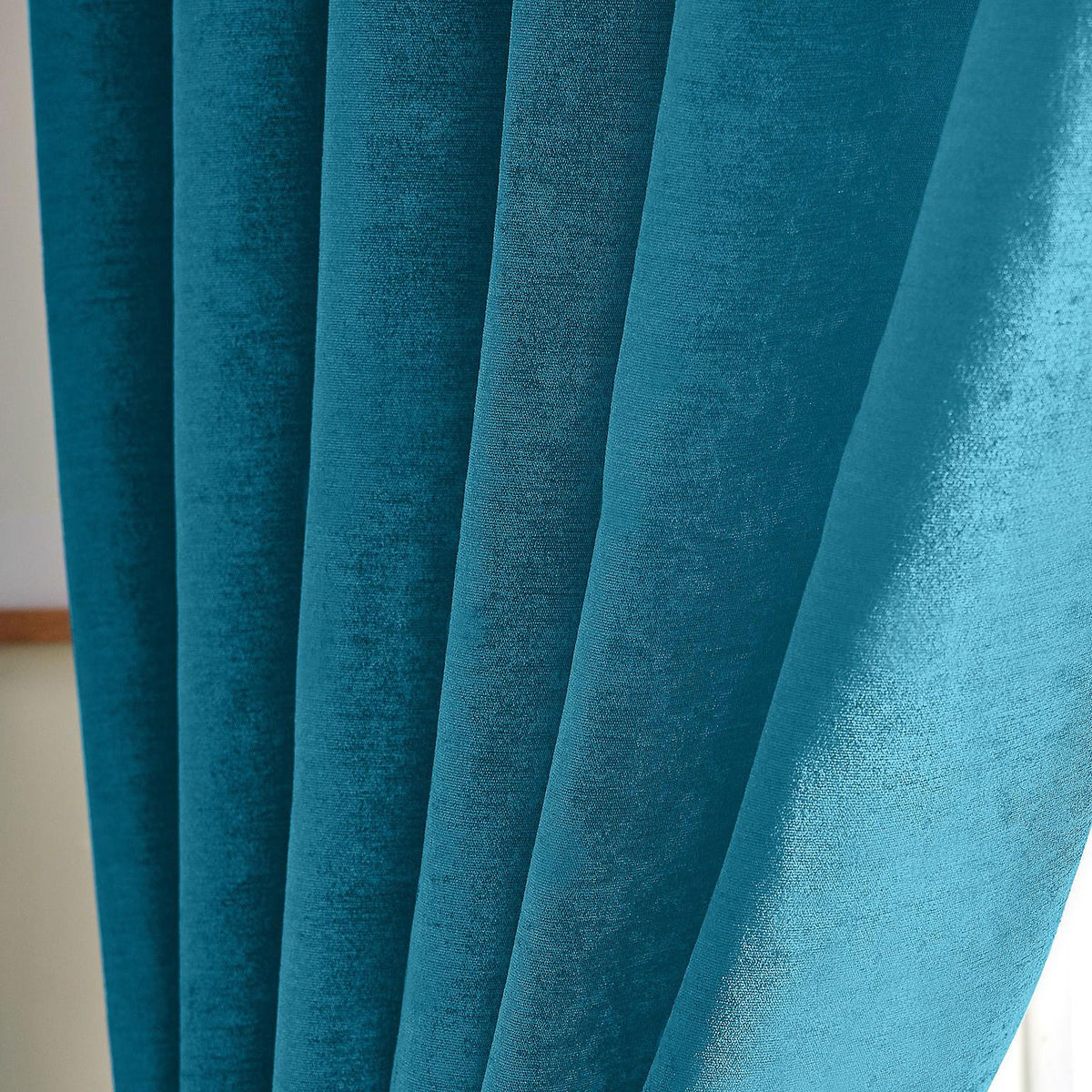 Chenille Thermal Blackout Pencil Pleat Curtains in Teal