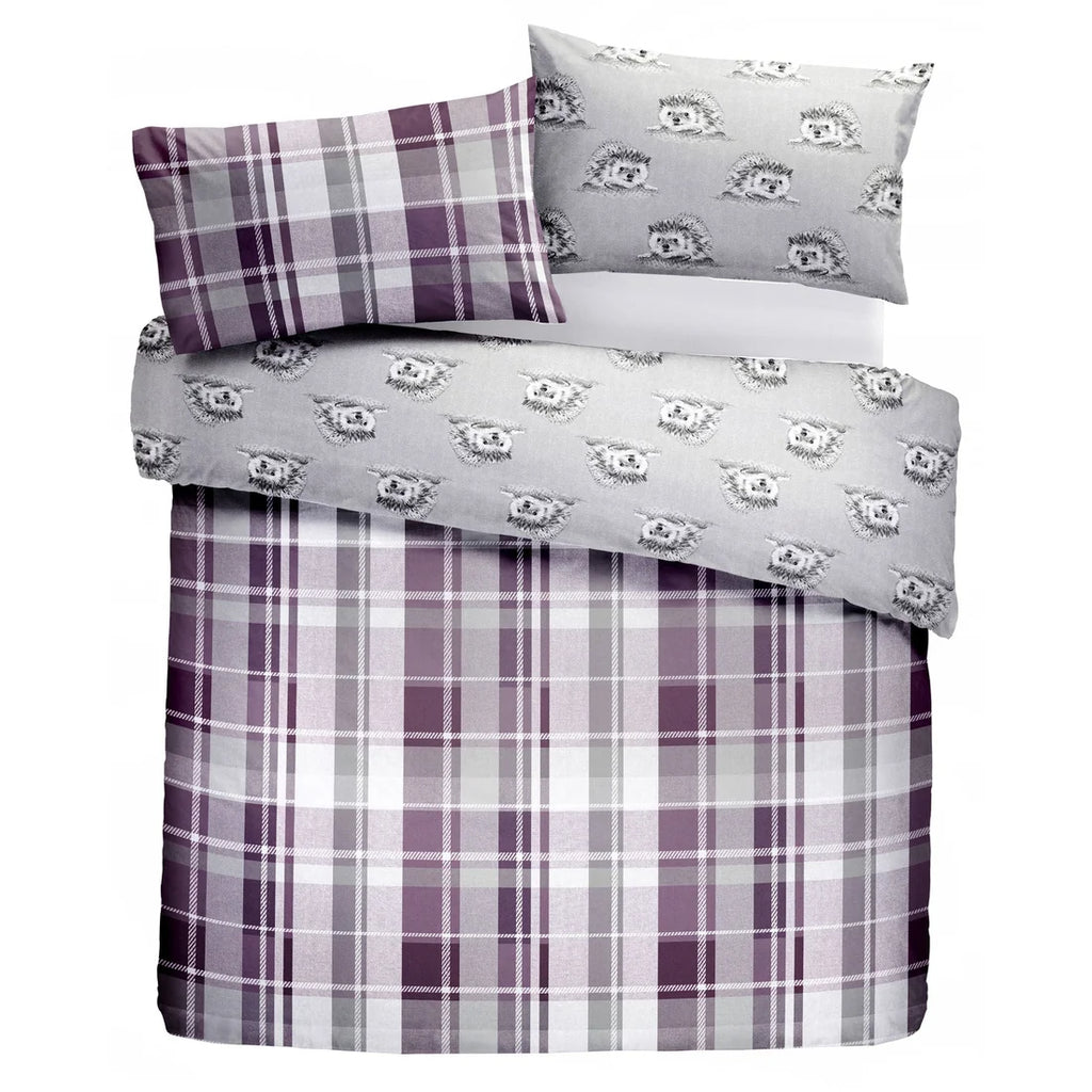 Dreams & Drapes Colville Check Reversible Brushed Cotton Duvet Cover Set in Plum