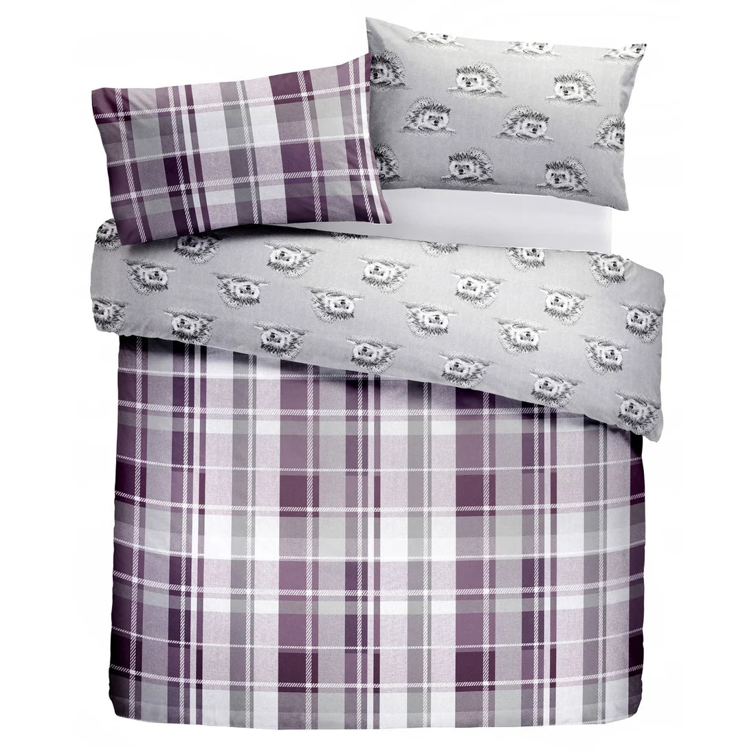 Dreams & Drapes Colville Check Reversible Brushed Cotton Duvet Cover Set in Plum