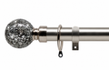 Cracked Glass extendable brushed satin curtain pole set with decorative ball finial.