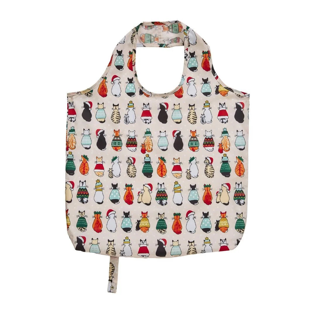 Ulster Weavers Christmas Cats in Waiting Foldable Tote Bag in Red/Cream