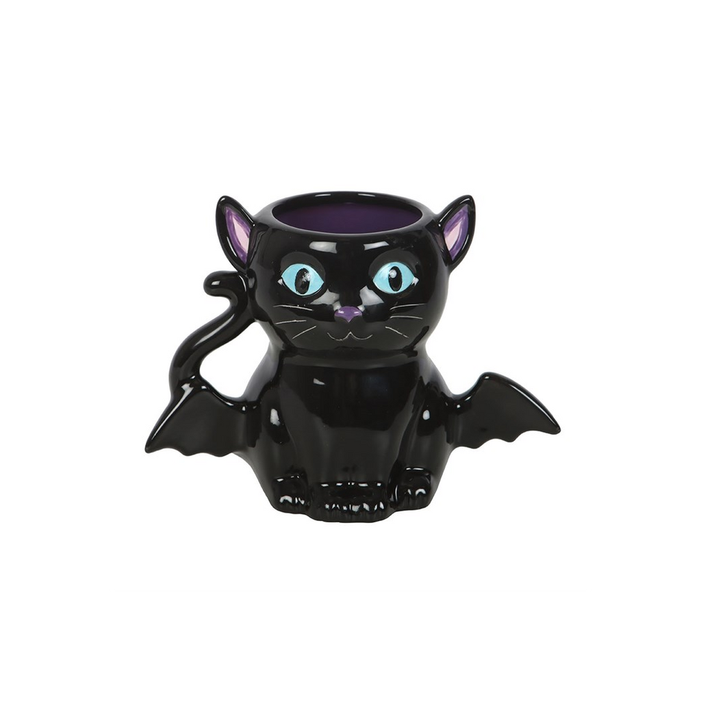Cute and Creepy Bat Cat Ceramic Mug in Black