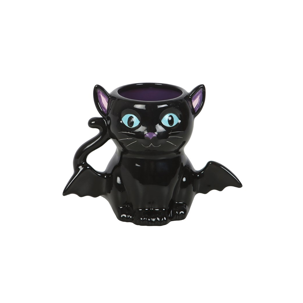 Cute and Creepy Bat Cat Ceramic Mug in Black