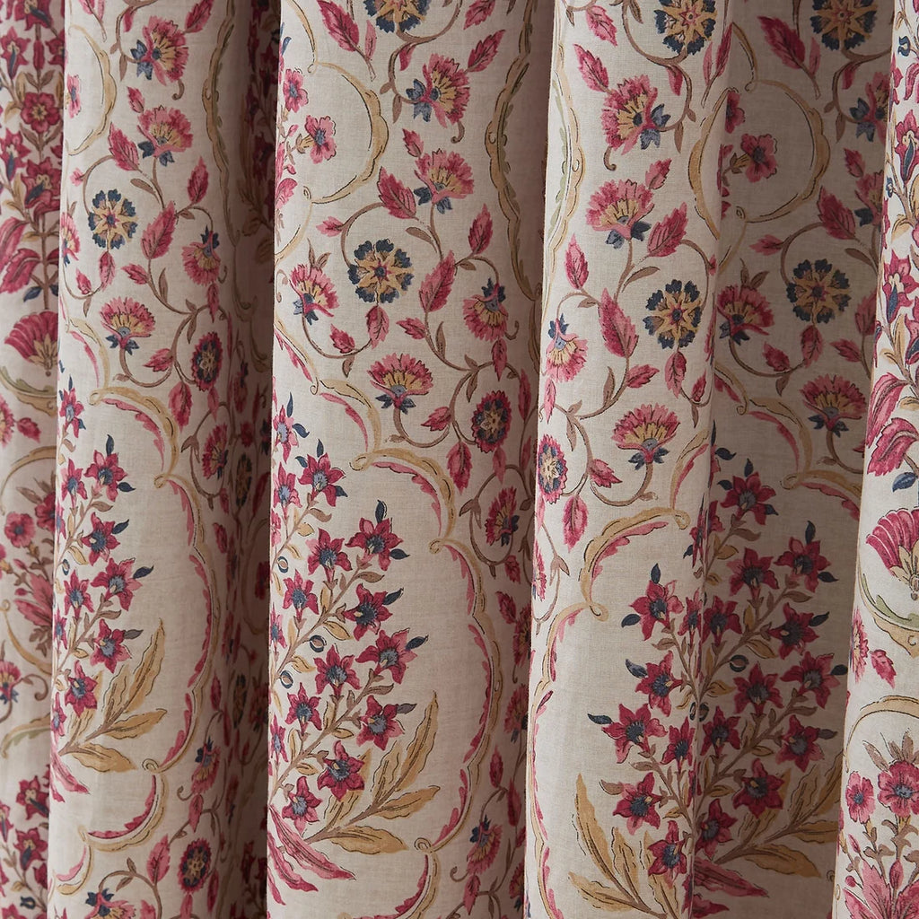 Close-up of the ornate damask medallion design on the Dreams & Drapes Ashmead Berry curtains.