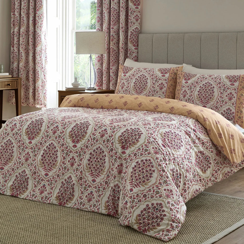 Dreams & Drapes Ashmead reversible 100% cotton duvet cover set in berry.