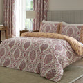 Dreams & Drapes Ashmead reversible 100% cotton duvet cover set in berry.