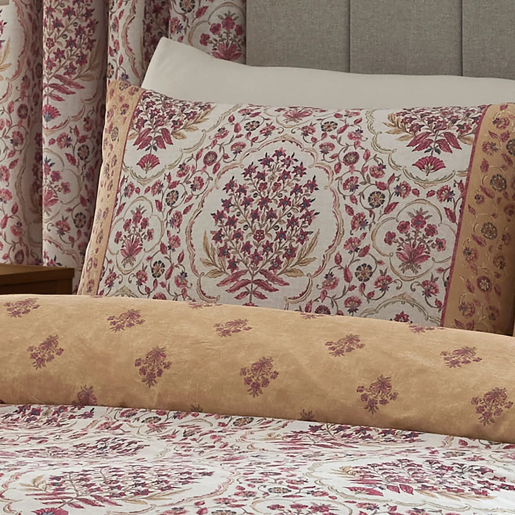 Close-up of the ornate damask medallion design on the Dreams & Drapes Ashmead duvet cover set.