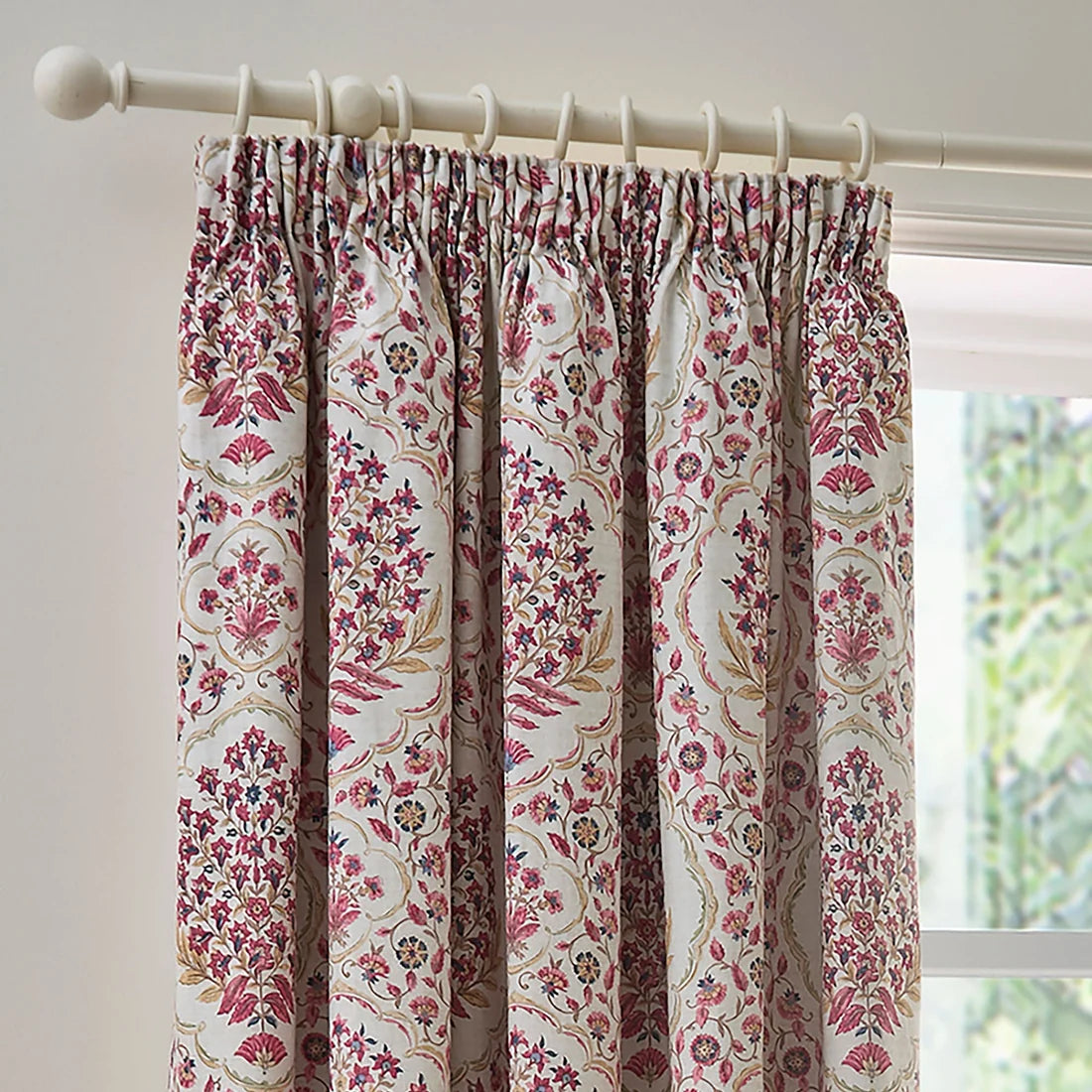 Close-up of the pencil pleat heading on the Dreams & Drapes Ashmead curtains.