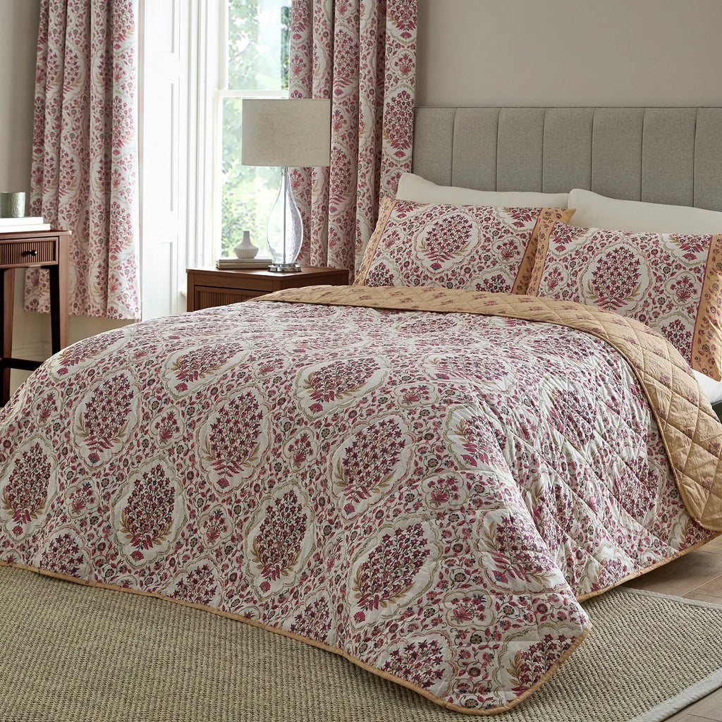 Dreams & Drapes Ashmead quilted cotton bedspread in Berry 200 x 230cm.