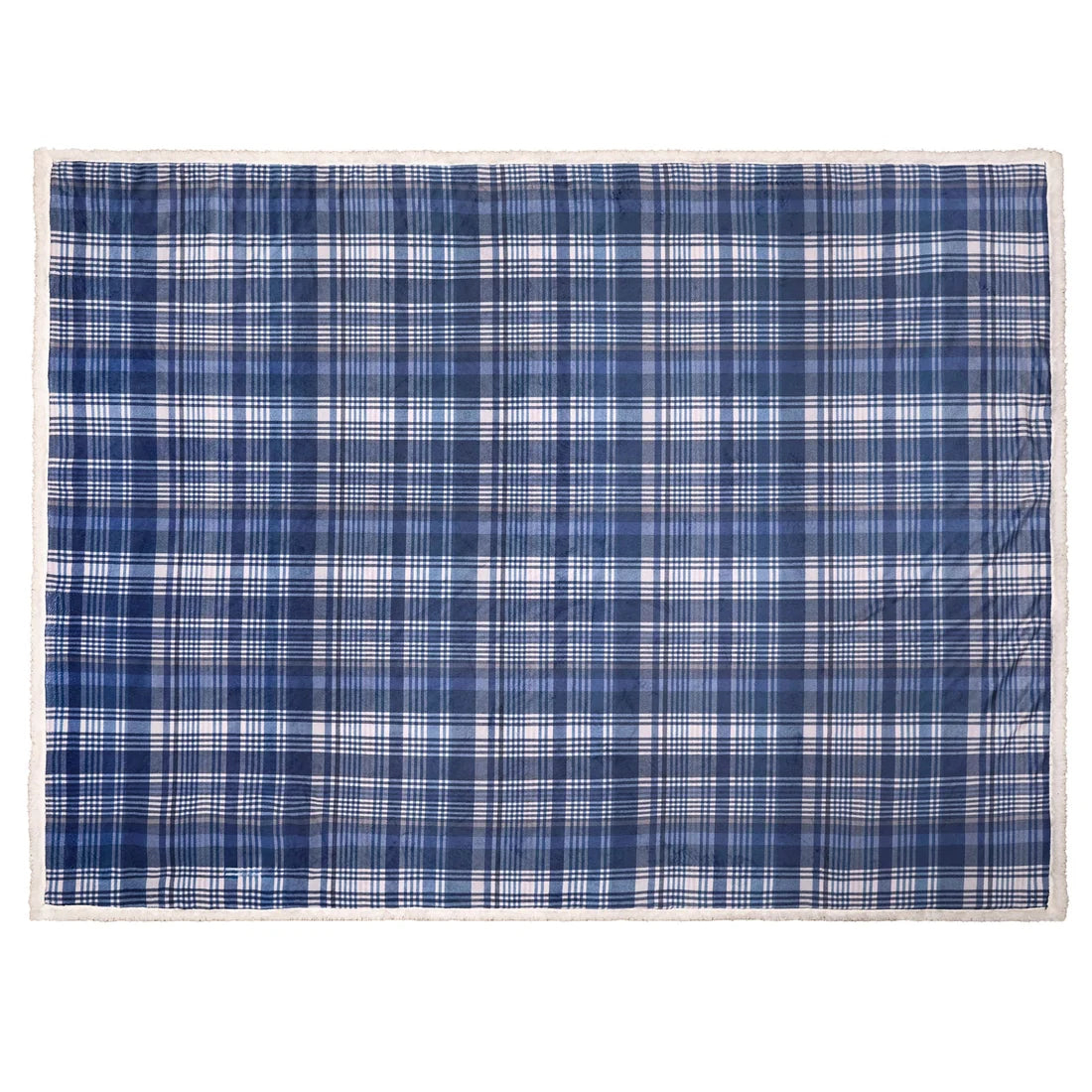 Close-up of the traditional check pattern on the Dreams & Drapes Bennet Navy throw.