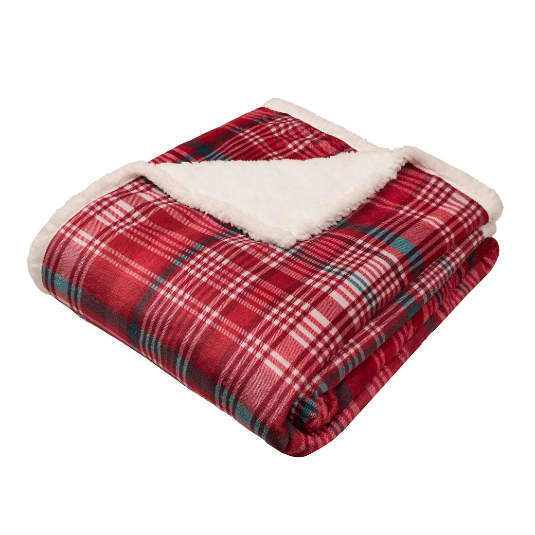 Close-up of the traditional check pattern on the Dreams & Drapes Bennet Red throw.
