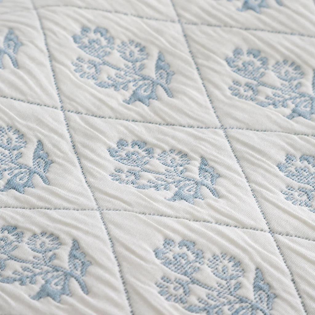 Close-up of the luxurious jacquard polyester fabric on the Dreams & Drapes Block Floral duvet cover set.