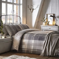 Dreams & Drapes Colville Check reversible brushed cotton duvet cover set in grey.