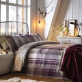 Dreams & Drapes Colville Check reversible brushed cotton duvet cover set in plum.