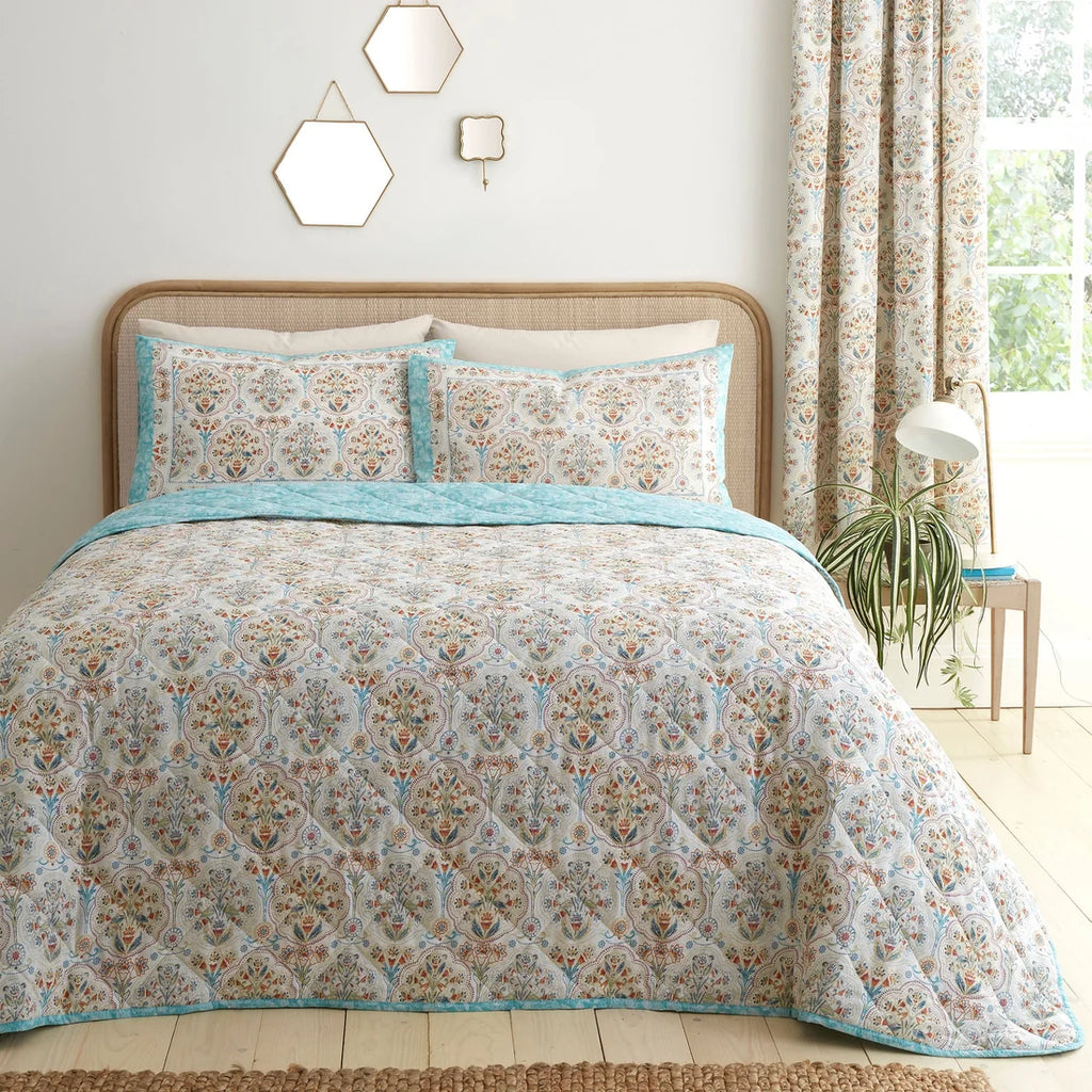 Dreams & Drapes Edena Decorative Floral quilted bedspread in Natural 200 x 230cm.