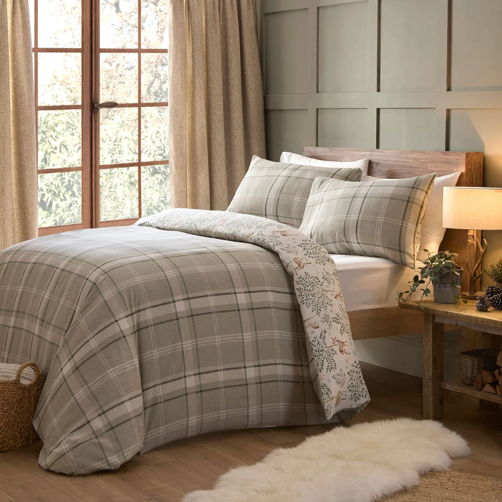 Large natural check reverse on the Dreams & Drapes Forest Animals duvet cover set.