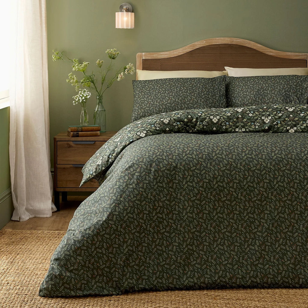 Coordinating floral reverse on the Dreams & Drapes Heritage Floral duvet cover set.