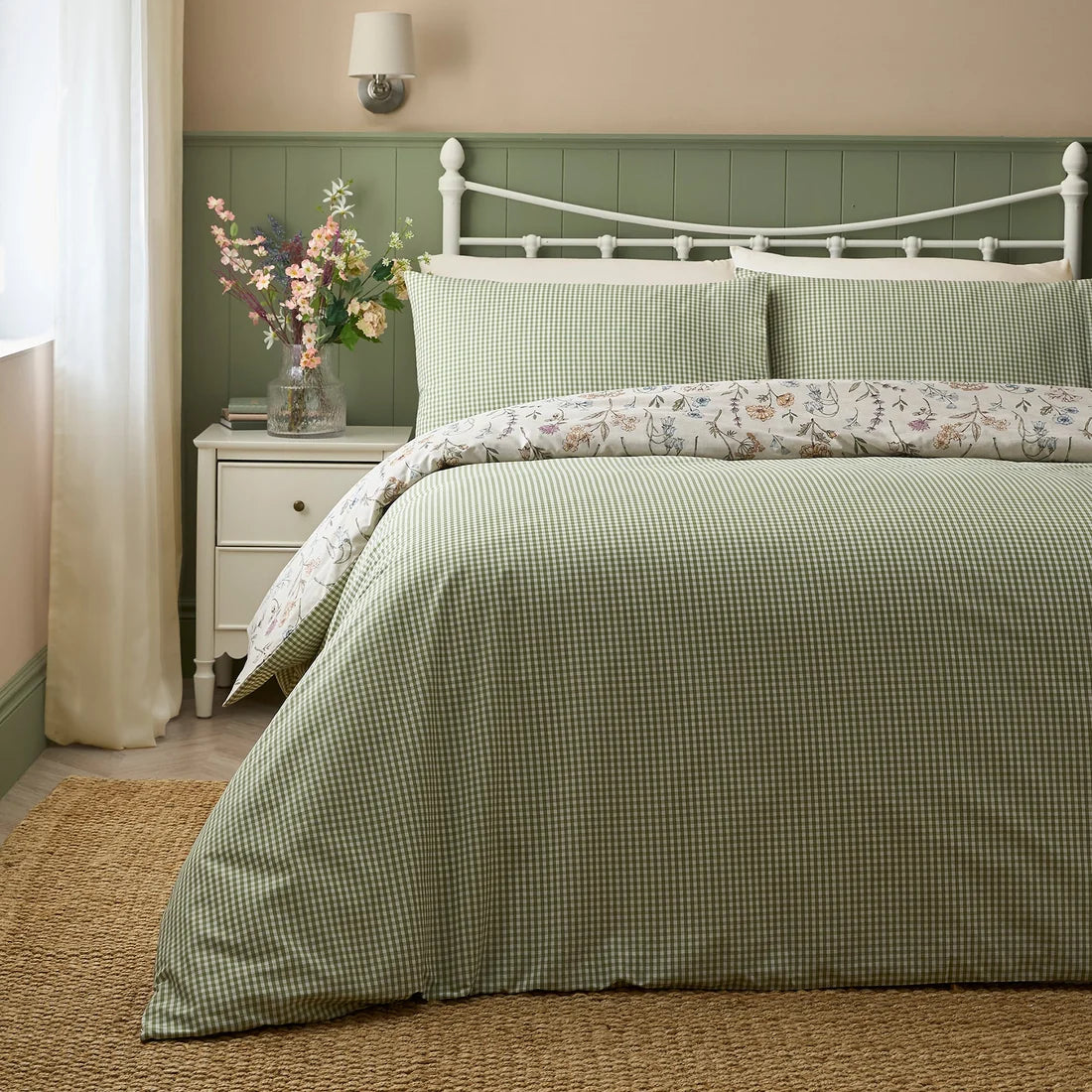 Mini gingham reverse on the Dreams & Drapes Meadow Floral duvet cover set.
