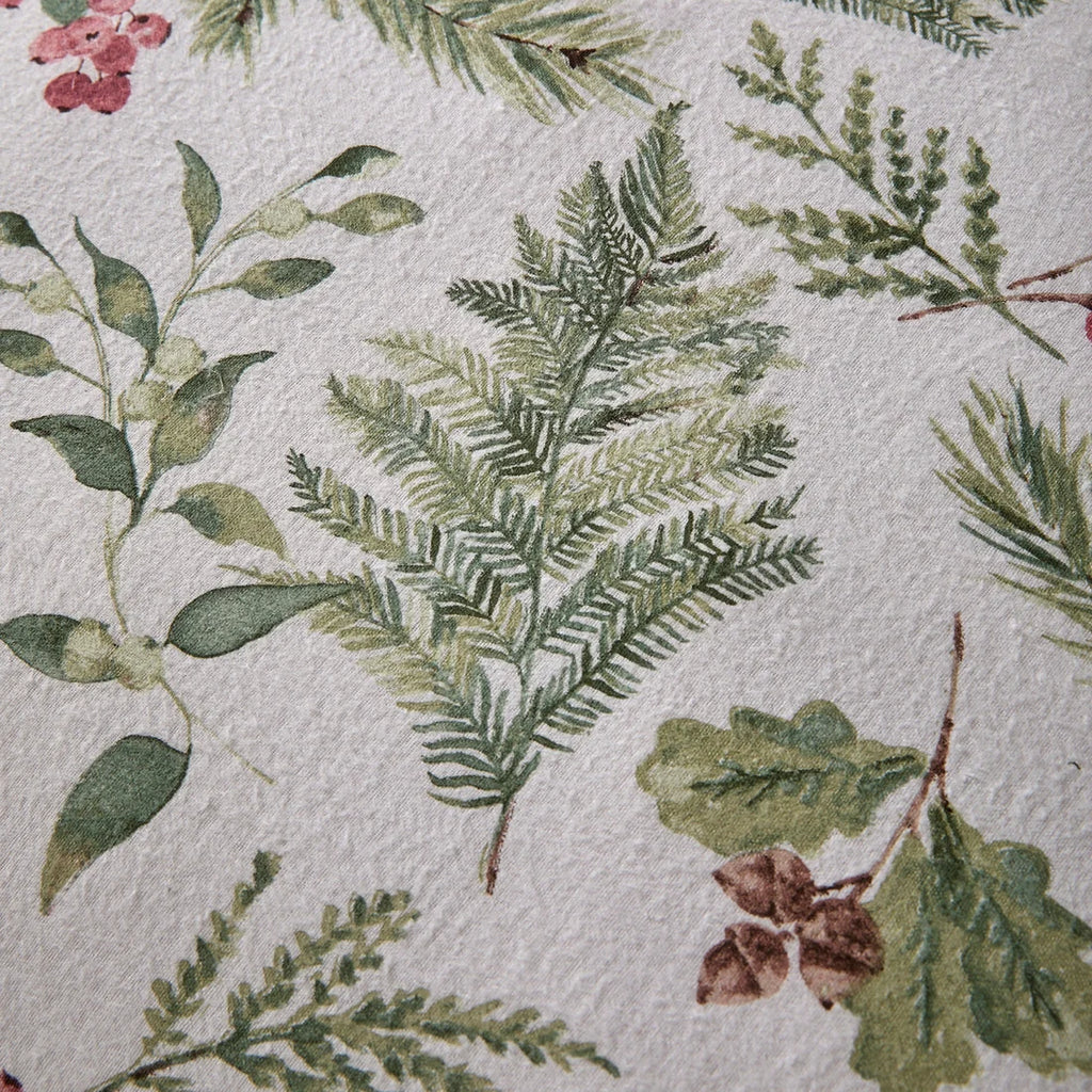 Close-up of the soft 100% brushed cotton fabric on the Dreams & Drapes Winter Sprigs duvet cover set.