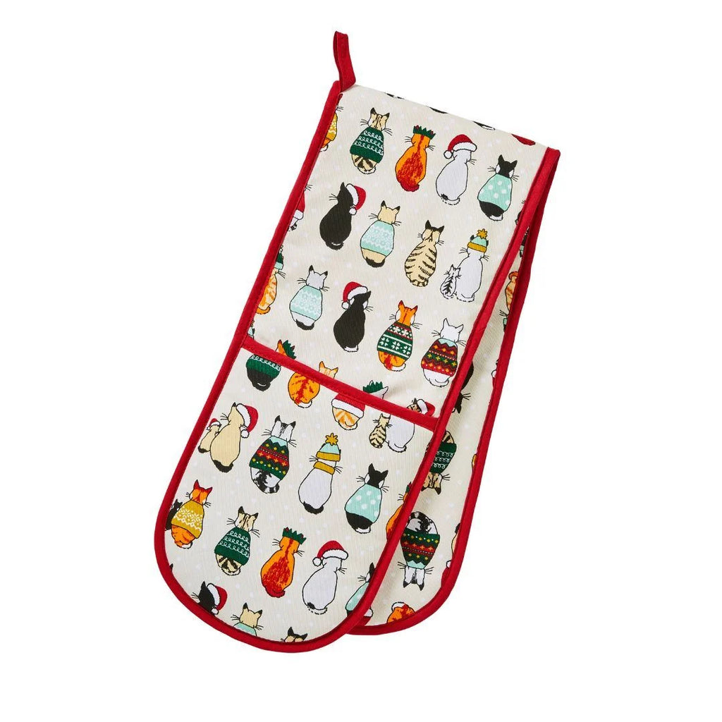 Ulster Weavers Christmas Cats in Waiting Double Oven Glove in Red/Cream