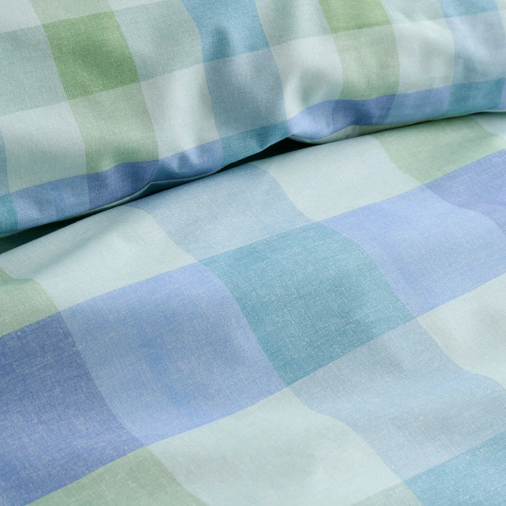 Close-up of the soft cotton-rich polycotton fabric on the Fusion Block Check duvet cover set.