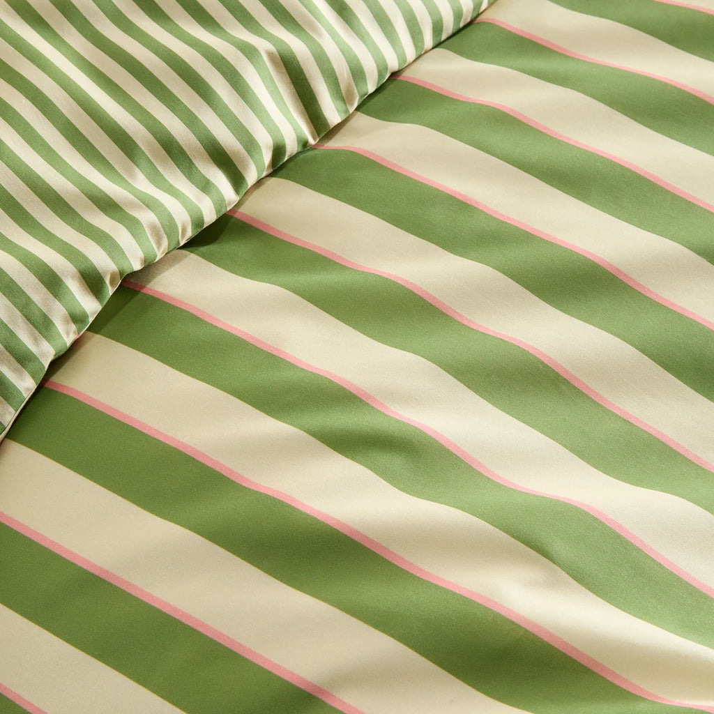 Close-up of the soft cotton-rich polycotton fabric on the Fusion Bold Stripe duvet cover set.