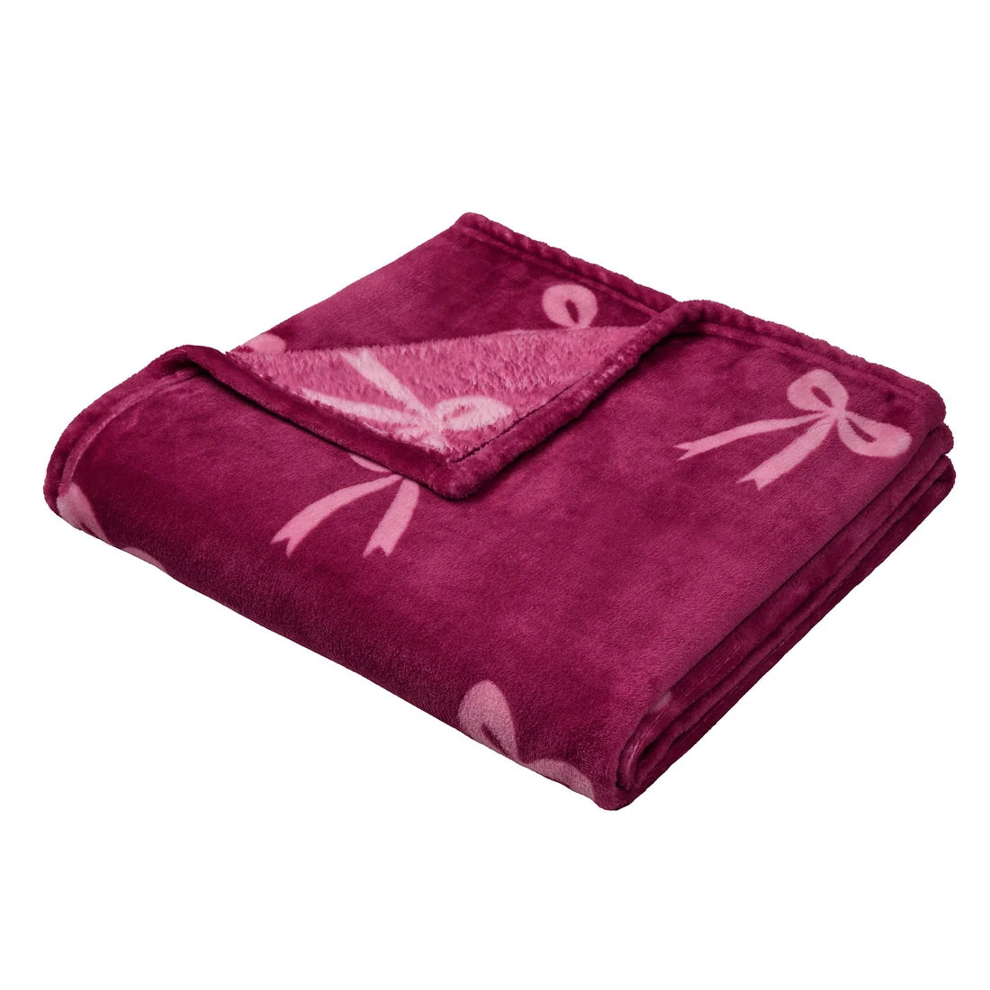 Fusion Bows berry fleece throw folded.