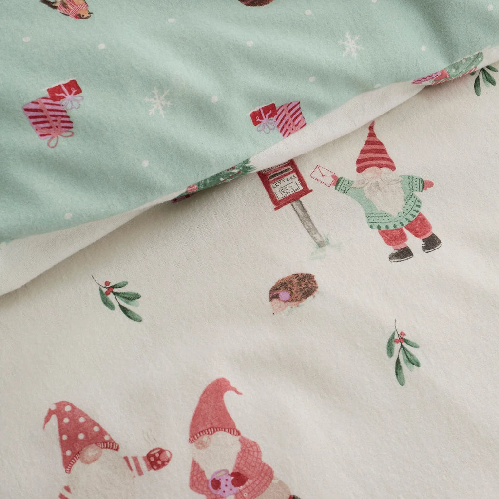 Close-up of the soft 100% cotton fabric on the Fusion Christmas Gonks duvet cover set.