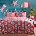 Fusion Christmas Vintage Frames duvet cover set in Red with nostalgic festive scenes, bows and stripes.