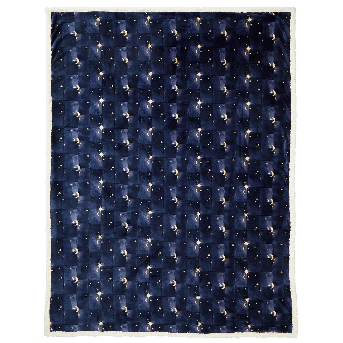 Close-up of the moon and star pattern on the Fusion Cosmic Star Navy throw.