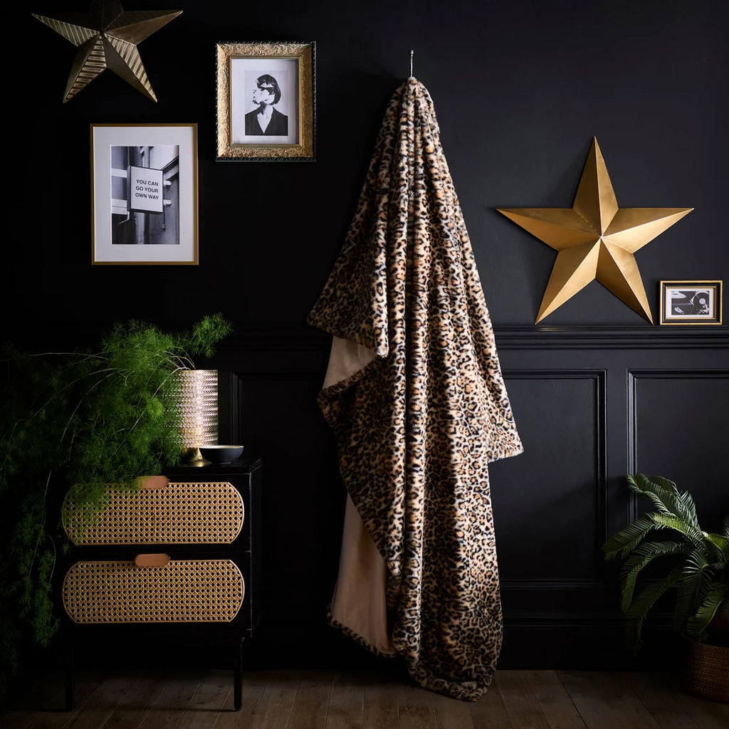 Fusion Cosy Leopard fleece throw in natural measuring 150 x 200cm.