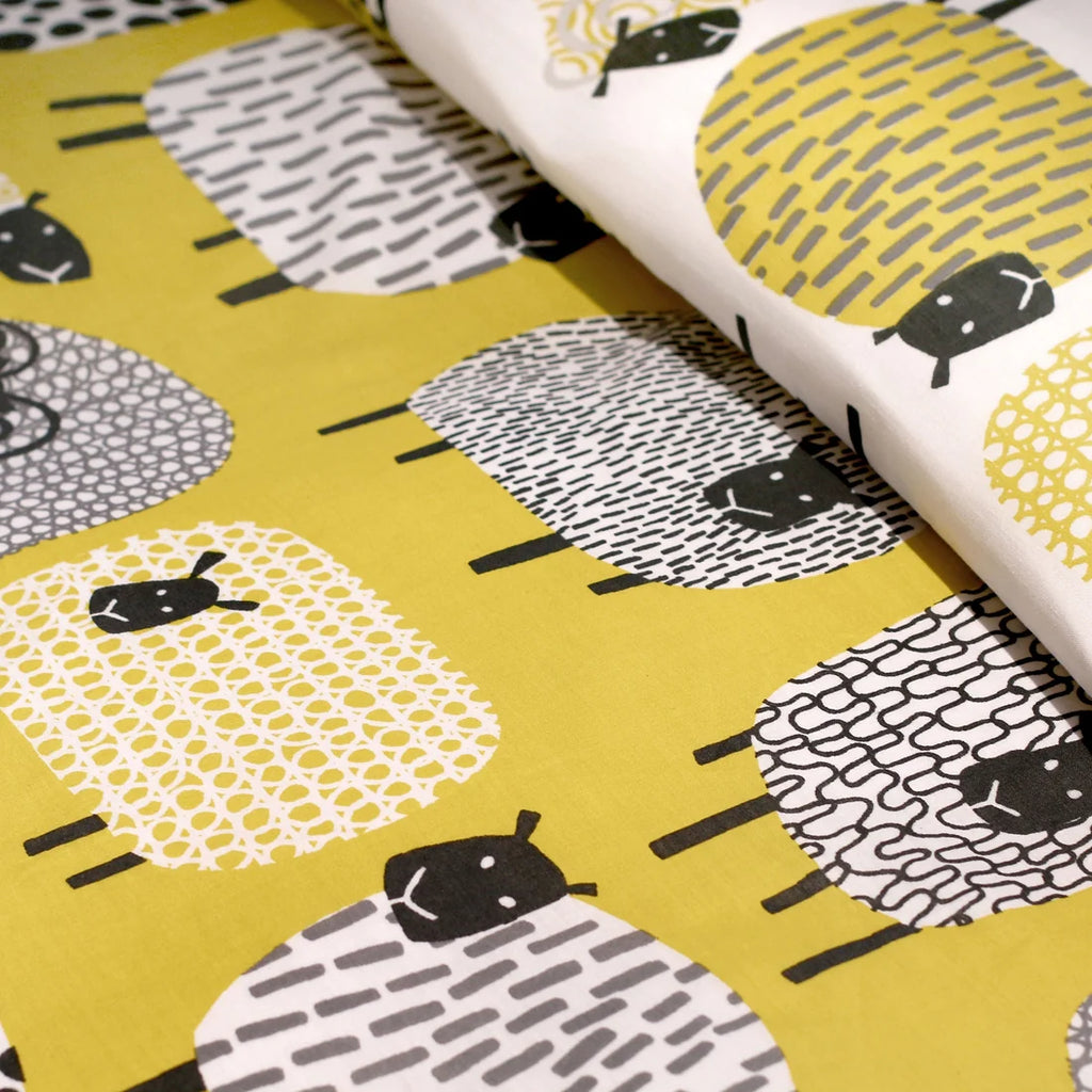 Close-up of the playful Dotty Sheep design on the Fusion Dotty Sheep duvet cover set.