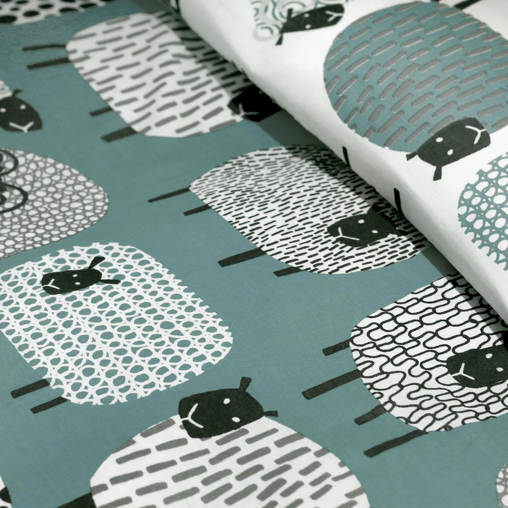 Close-up of the playful Dotty Sheep design on the Fusion Dotty Sheep duvet cover set.