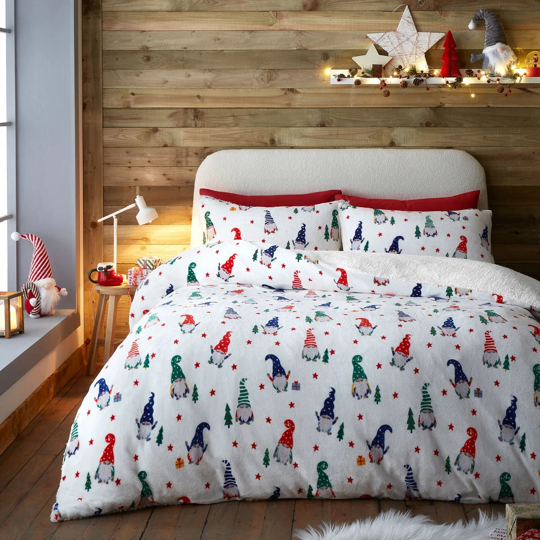 Fusion Festive Gonks Christmas sherpa fleece duvet cover set in red.
