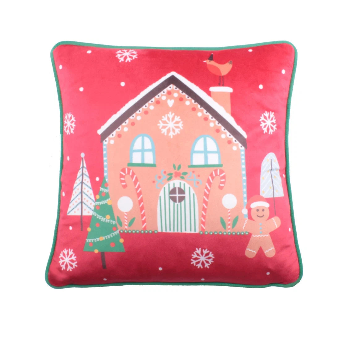 Fusion Gingerbread Man Christmas plush cushion in multicolour 43 x 43cm.