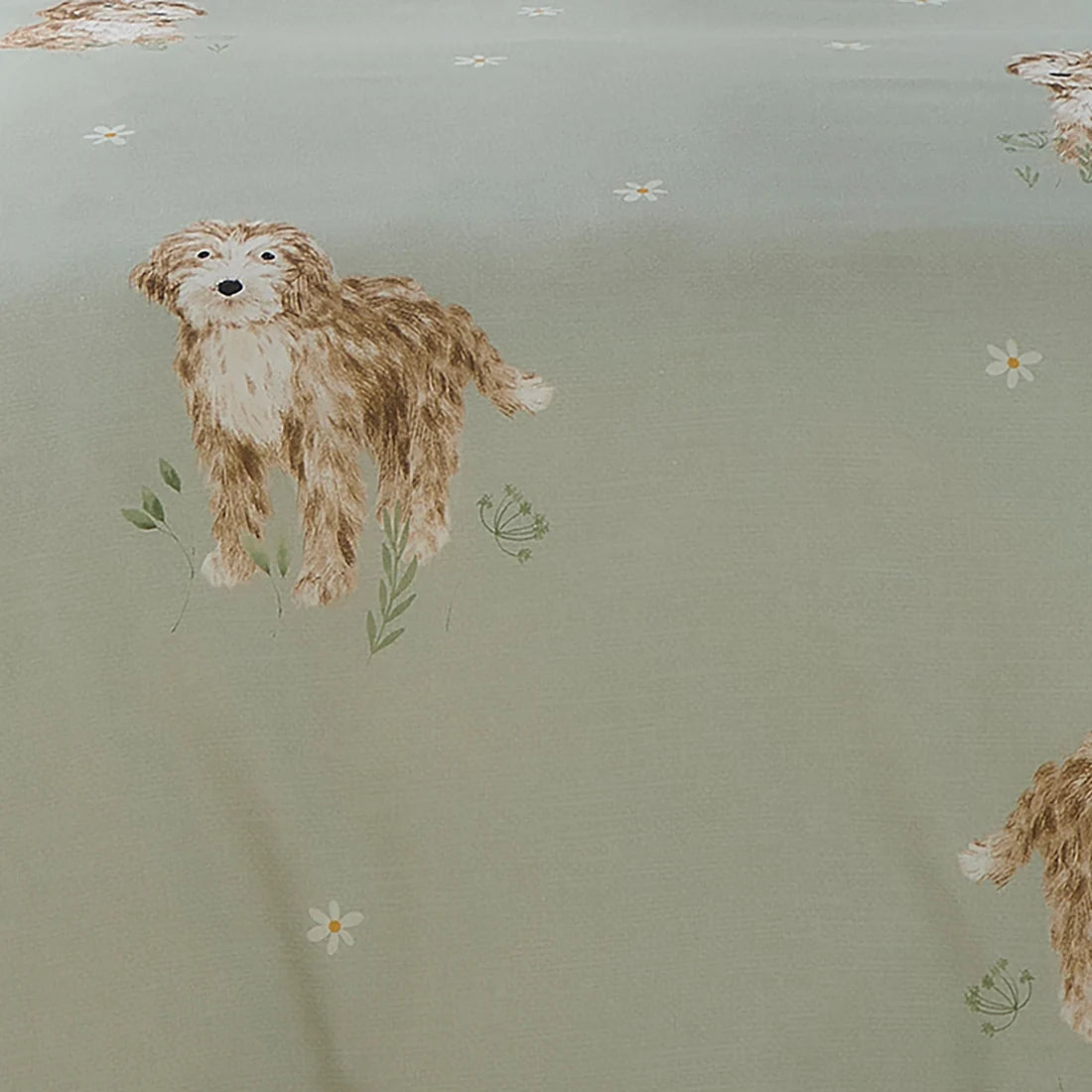 Close-up of the soft polyester fabric on the Fusion Hattie the Cockapoo duvet cover set.